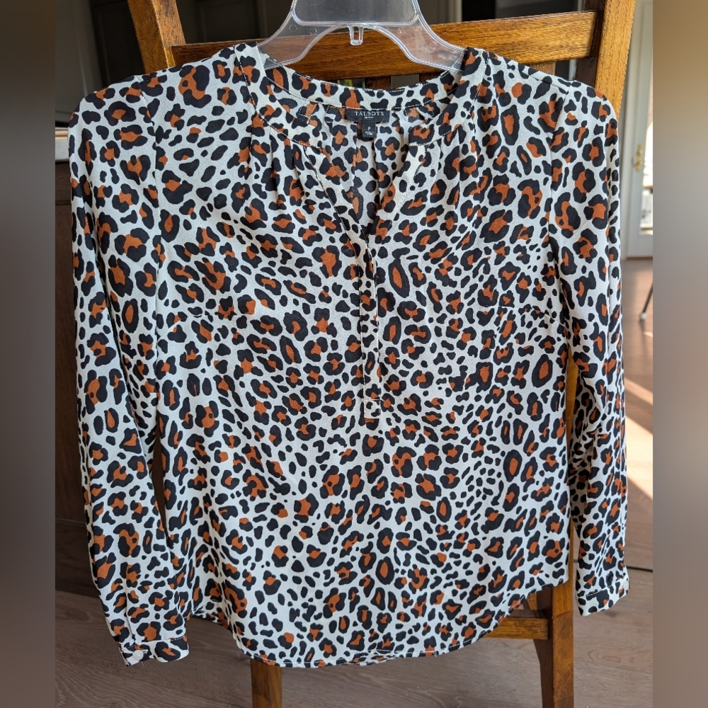Talbots Women's Leopard Print Blouse - Orange and Black